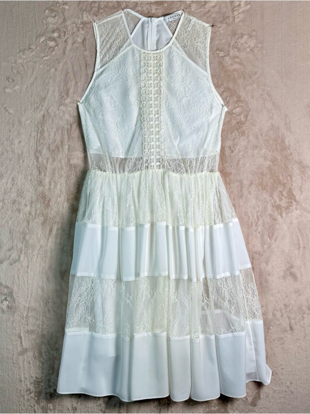 Sandro Paris Ivory Lace Dress Sleeveless Tiered Crochet Panel Romantic Bridal 6